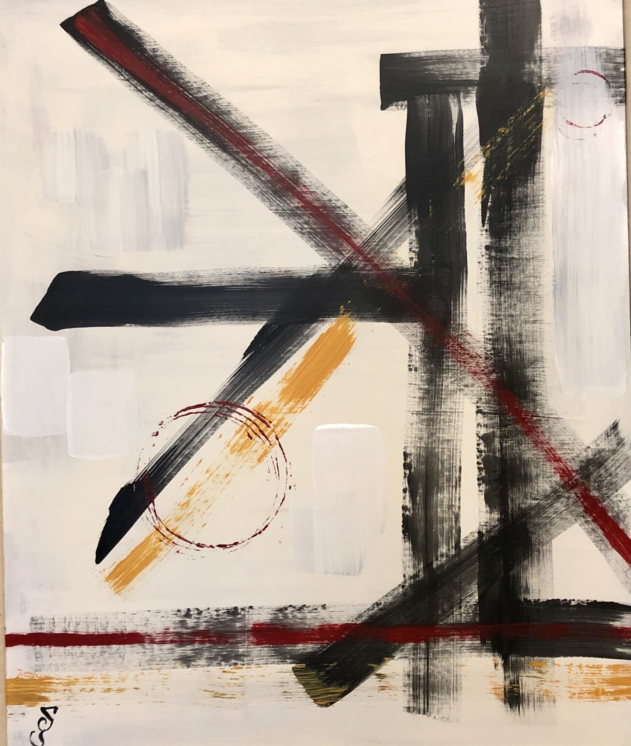 no.47 Fulcrum by g Acrylic on hard board 19 x 23 inches